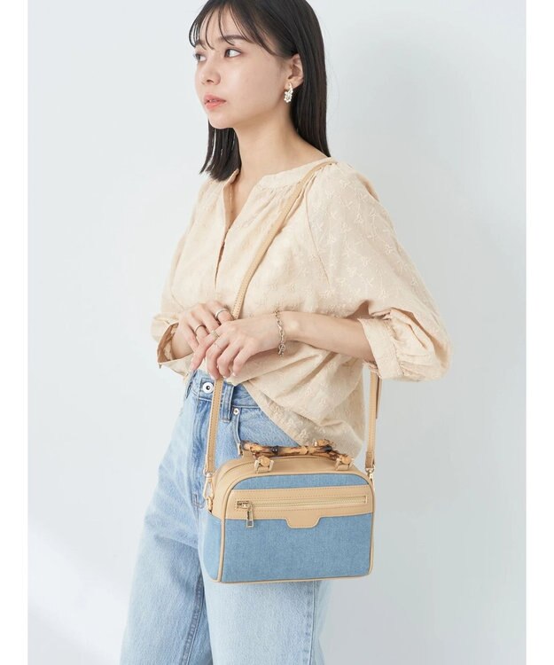 earth music&ecology バンブーテイストハンドルバッグ Light Blue