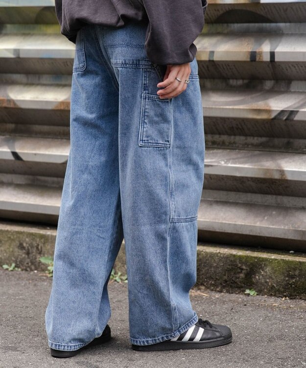 WEGO ワーカーズダブルニーパンツ デニム淡加工色