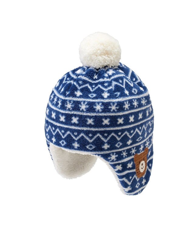 MIKI HOUSE HOT BISCUITS 【42-46cm】ぼん天付フリース素材の帽子 紺