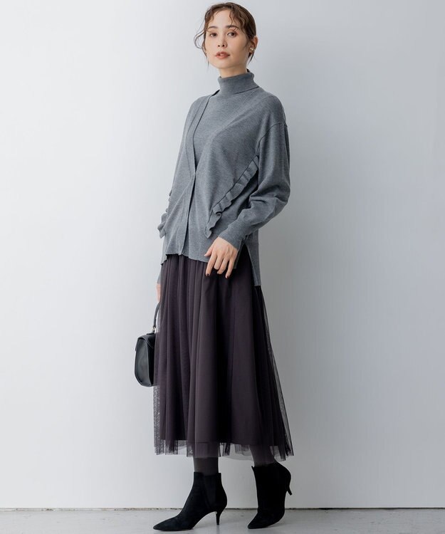 組曲 【WEB限定】サイドフリルカーディガン グレー系