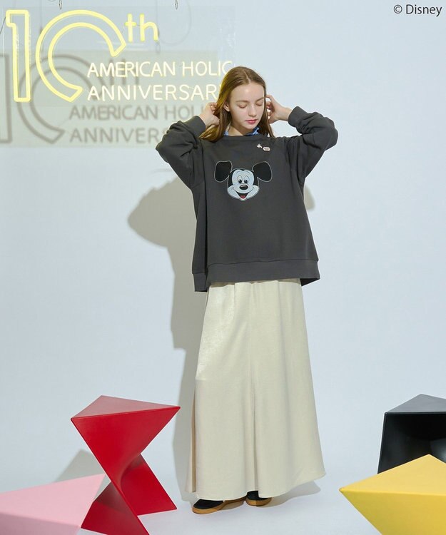 AMERICAN HOLIC 【Mickey&Friends】ビンテージ風スウェット Charcoal Gray
