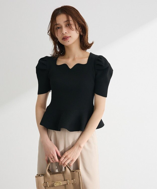 Green Parks ・ｓｗｉｎｇ　ｂｙ　ハートネックペプラムニット Black