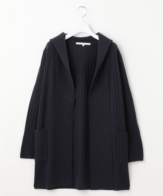 自由区 【ご好評につき新色追加】【WEB限定・洗える】ウールミックス フード付きカーディガン ネイビー系