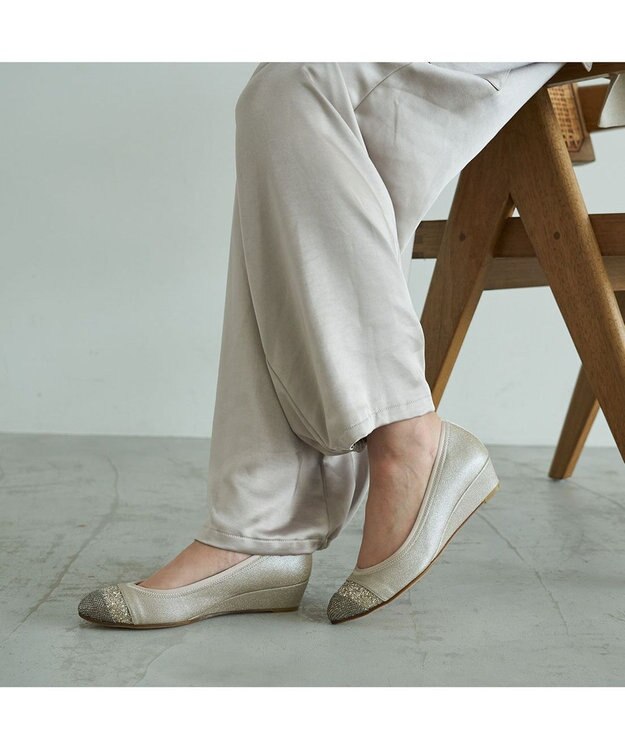 MODE ET JACOMO <carino>ポインテッドトゥウエッジヒールパンプス ゴールドコンビ