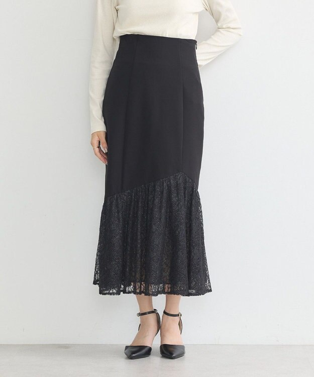 earth music&ecology レースドッキングスカート Black
