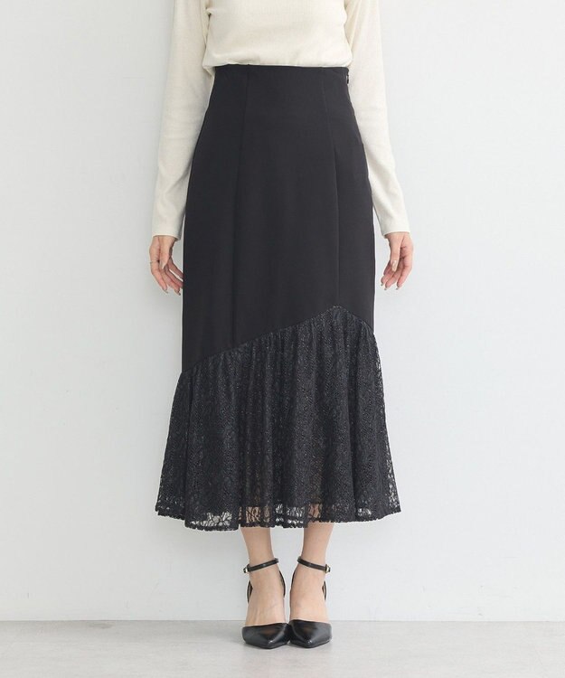 earth music&ecology レースドッキングスカート Black