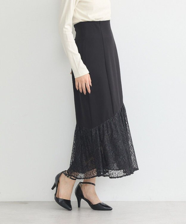 earth music&ecology レースドッキングスカート Black