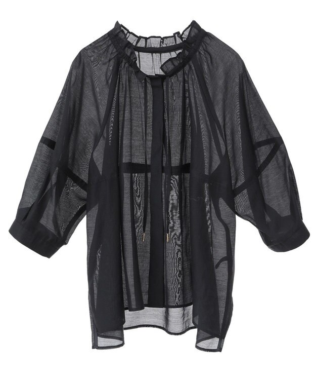 YECCA VECCA バルーンスリーブシアーシャツ Black