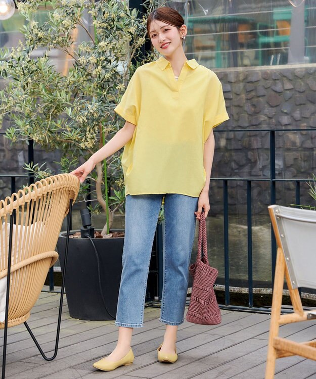 Tiaclasse リネンミックススキッパーシャツ レモン