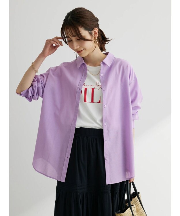 Green Parks 綿麻混レギュラーシャツ Purple