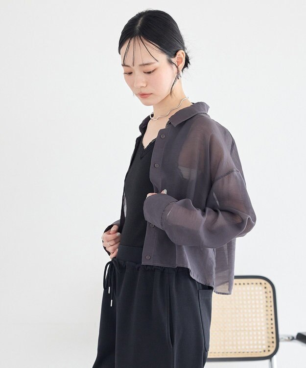 earth music&ecology 【WEB限定】シアーショートシャツ Charcoal Gray