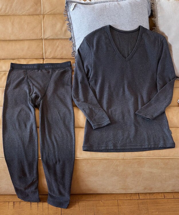 WACOAL MEN インナー メンズ 発熱インナー【エクス（R）】 吸湿発熱繊維 保温性 消臭性（汗臭・加齢臭） ストレッチ素材 深めVネック 8分袖 GL6221 /ブロス ブラック