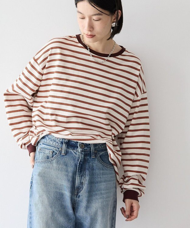 AMERICAN HOLIC ドロップショルダーカットプルオーバー Border Ivory