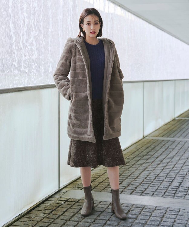 Tiaclasse ラメツイードAラインフレアスカート モカ