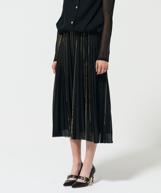 GRACE CONTINENTAL フォイルラインプリーツスカート ブラック