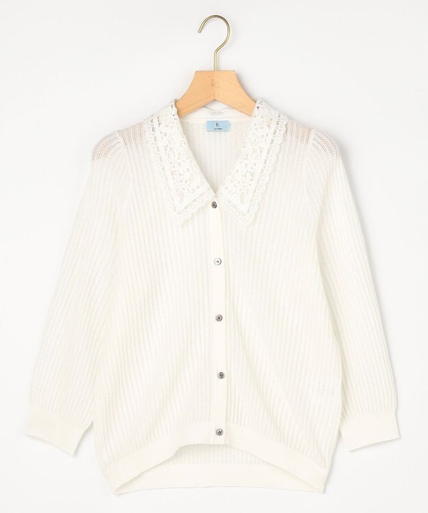 組曲 【先行予約・WEB限定】レーシーニット レース襟付き カーディガン ホワイト系