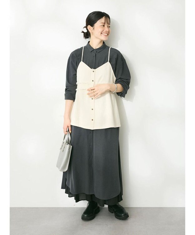 CRAFT STANDARD BOUTIQUE イージーケアタック入りワンピース Charcoal Gray