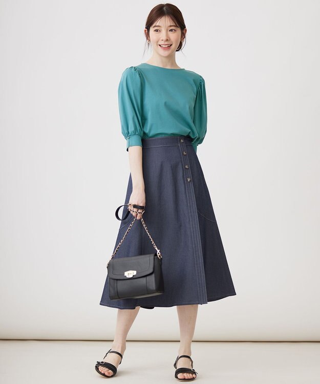 ANY SIS 【接触冷感】美人 ボリュームスリーブ カットソー ブルーグリーン