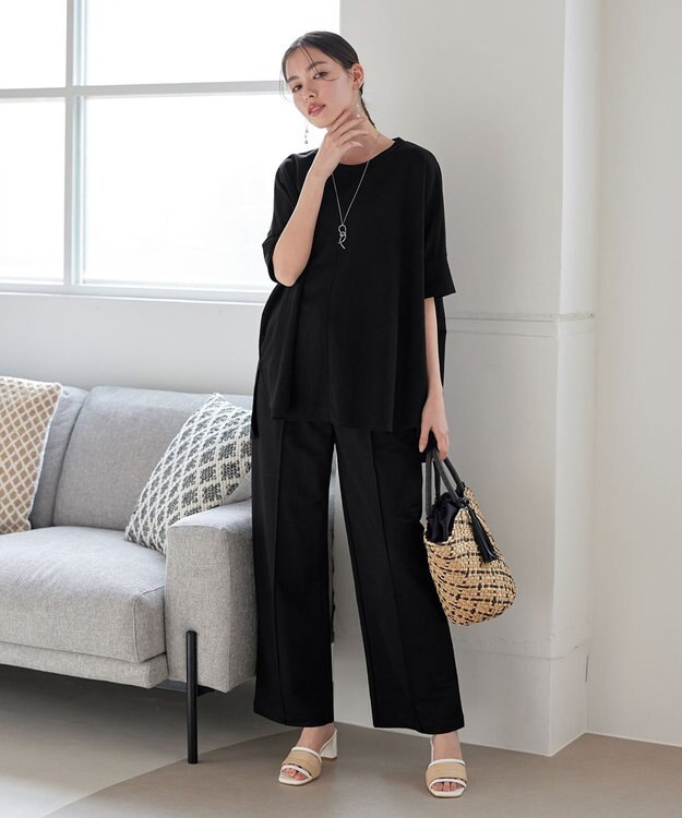 Tiaclasse 【接触冷感・洗える】イージーカットソーピンタックパンツ ブラック