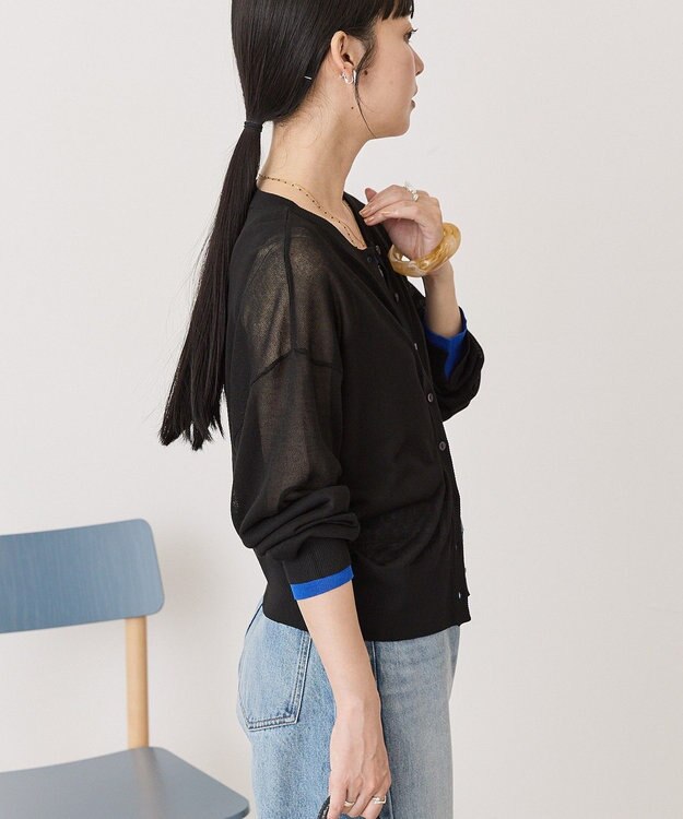 AMERICAN HOLIC シアー配色ニットカーディガン Black