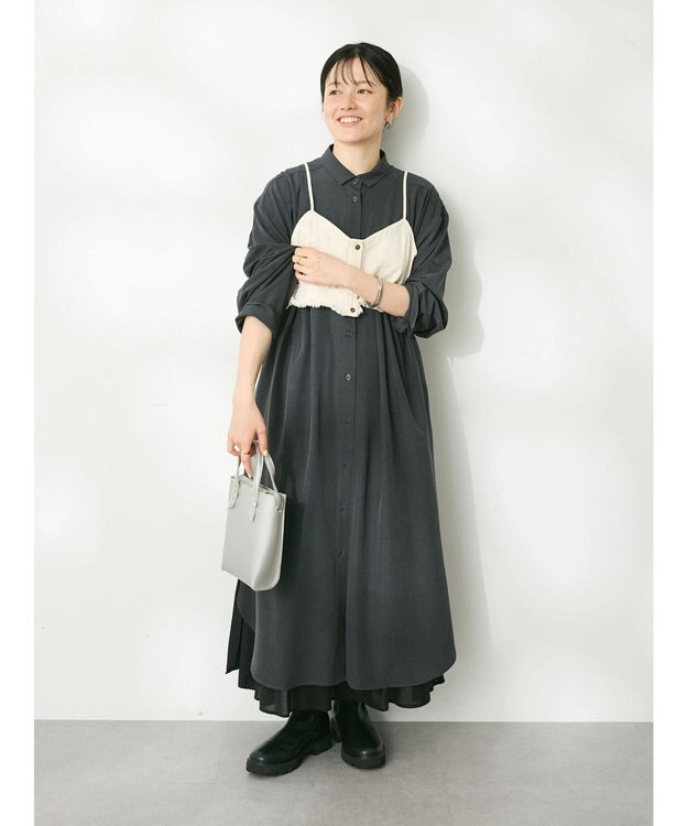 CRAFT STANDARD BOUTIQUE イージーケアタック入りワンピース Charcoal Gray
