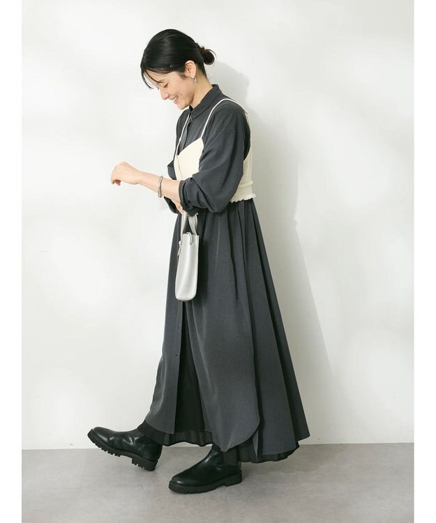 CRAFT STANDARD BOUTIQUE イージーケアタック入りワンピース Charcoal Gray