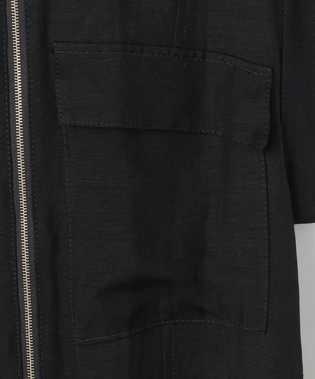 BEIGE， BERNARD / リネン混 フロントジップ スタンドカラードレス Black