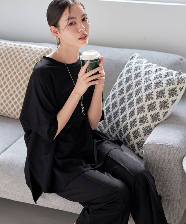 Tiaclasse 【接触冷感・洗える】イージーカットソーピンタックパンツ ブラック