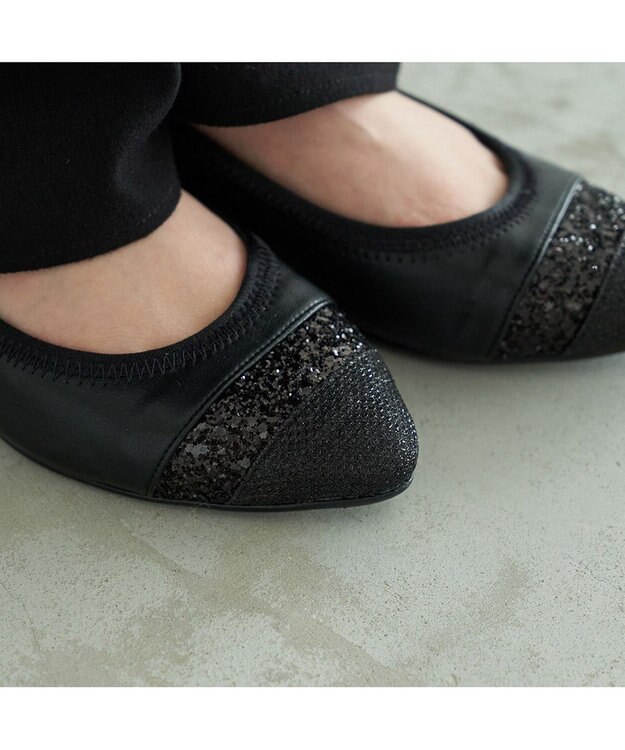 MODE ET JACOMO <carino>ポインテッドトゥウエッジヒールパンプス ブラックコンビ