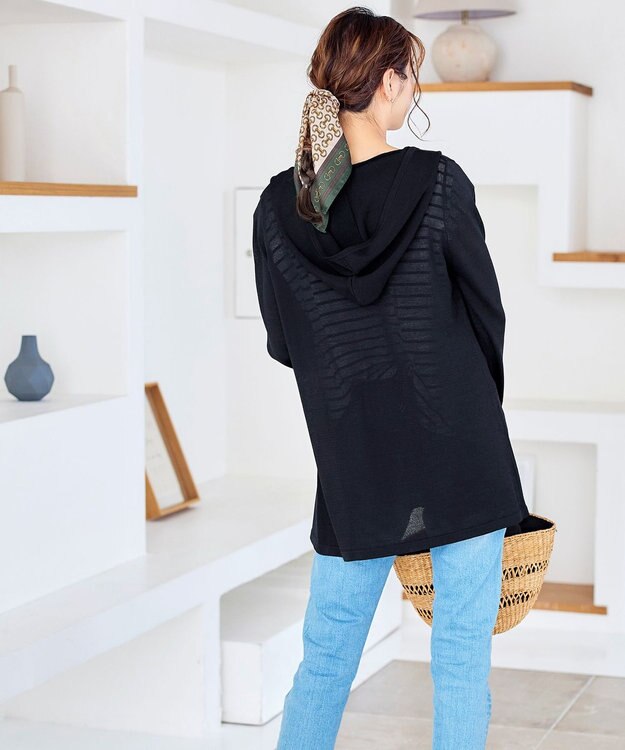 Tiaclasse 【洗える】UVケア機能付きサマーニットロングジップパーカー ブラック