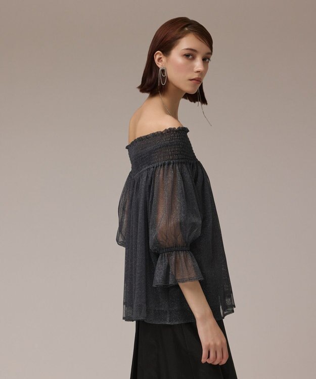 GRACE CONTINENTAL チュールシャーリングトップ ネイビー