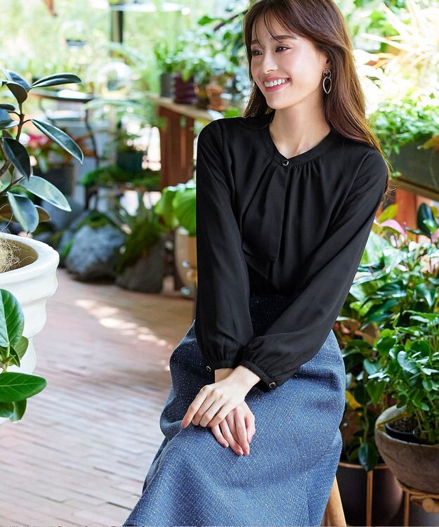 Tiaclasse L 【洗える】ラメツイードAラインフレアスカート ブルー