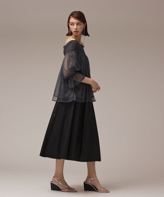 GRACE CONTINENTAL チュールシャーリングトップ ネイビー