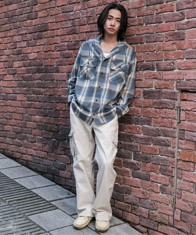 WEGO オンブレチェックフードシャツ（LS） ブルーチェック1