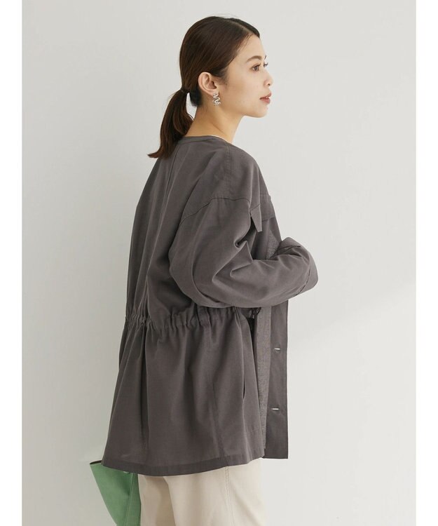 Green Parks 綿麻混ノーカラーブルゾン Gray