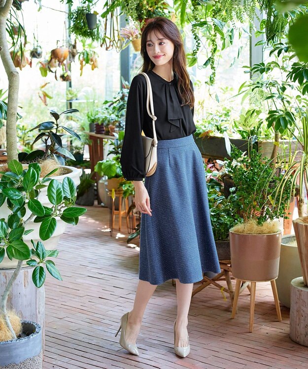 Tiaclasse ラメツイードAラインフレアスカート ブルー