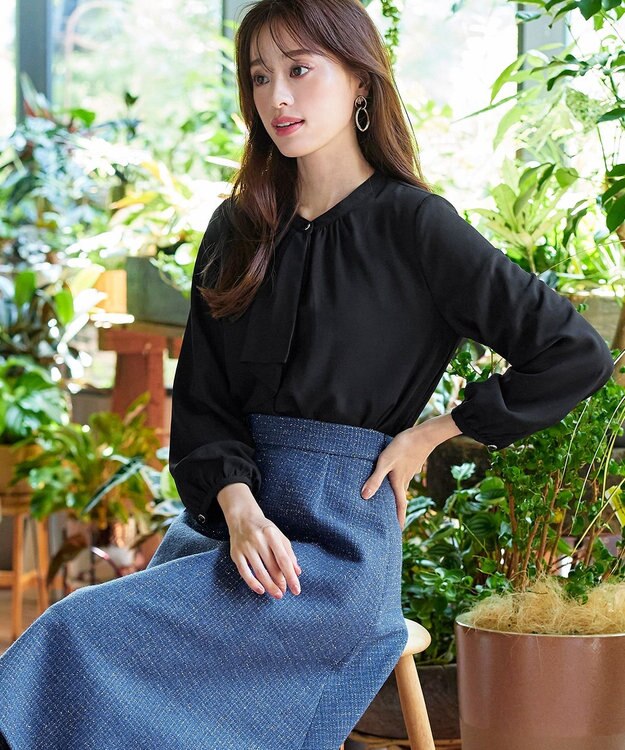 Tiaclasse ラメツイードAラインフレアスカート ブルー