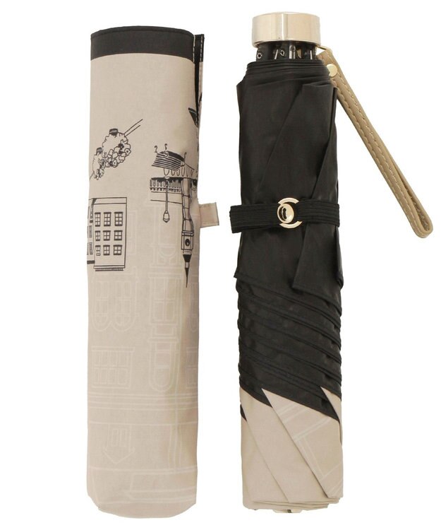 MOONBAT DAKS(ダックス) 晴雨兼用日傘 折りたたみ傘 街並み フワクール生地使用 ベージュ