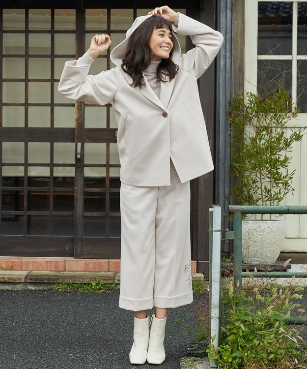 23区 【CLASSY.1月号掲載】ウールカシミヤビーバー フード付き ショートコート ライトベージュ系