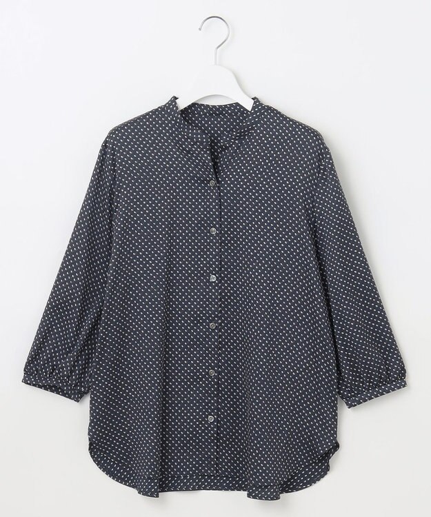 自由区 L 【カタログ掲載・セットアップ対応・洗える】サテンアムンゼンバンドカラー ブラウス ネイビー系