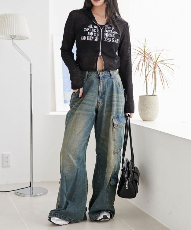 WEGO グラフィックシアーリブパーカー ブラック