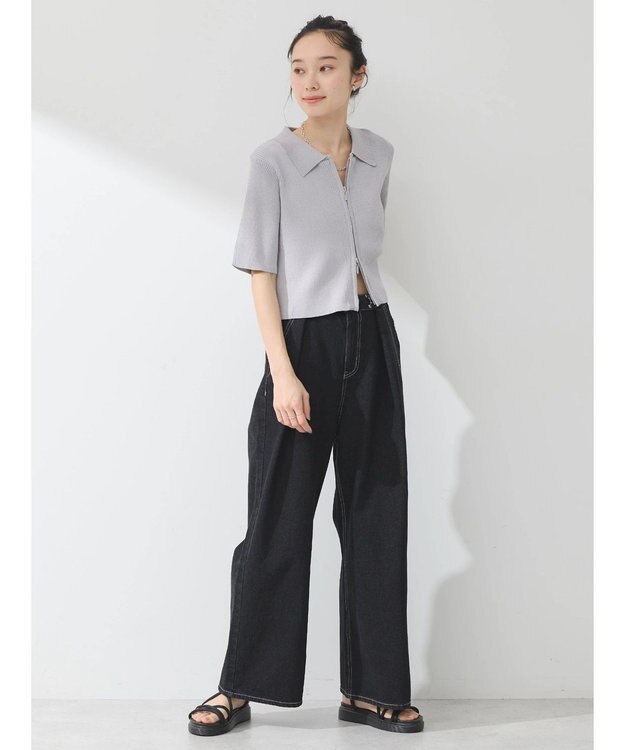 earth music&ecology 衿付きダブルＺＩＰカーディガン Light Gray