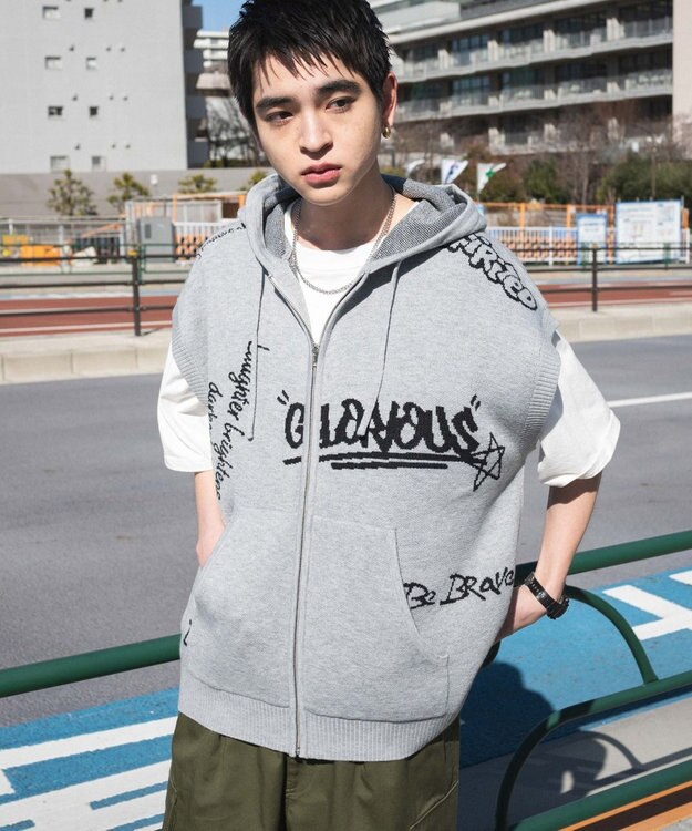 WEGO 【ユニセックス着用ITEM/MLサイズ展開】ジャガードノースリジップパーカー グレー