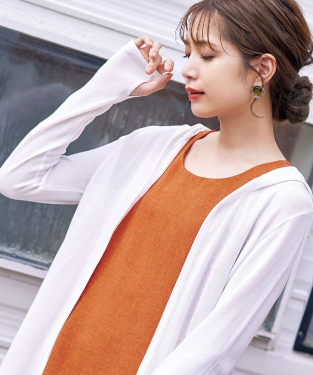 Tiaclasse 【洗える】UVケア機能付きサマーニットロングジップパーカー オフホワイト