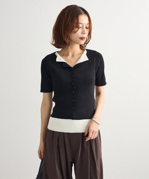 Green Parks ・Ｐｅｔｉｔ　Ｆｌｅｕｒ　バイカラーレイヤードニット Black