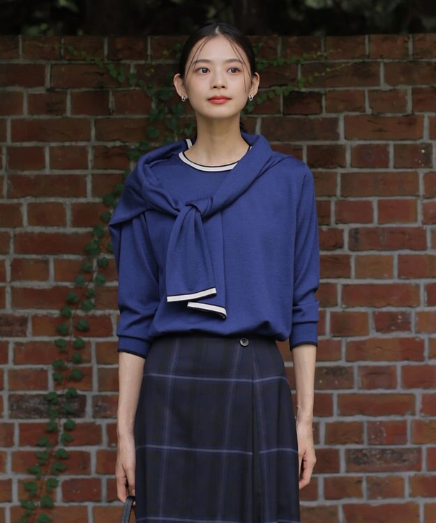 J.PRESS LADIES L 【洗える】トリムツイン ニット ブルー系