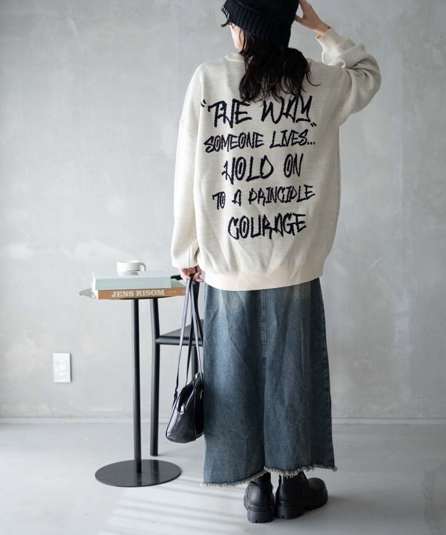 WEGO ハンドライティングジャガードニット ホワイトアイボリー