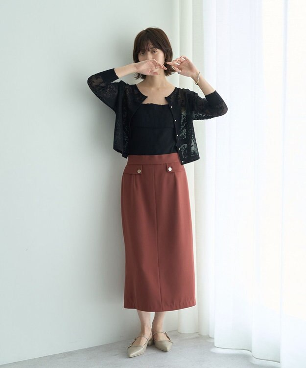 YECCA VECCA 【2点SET】インナーセットレース柄カーディガン Black