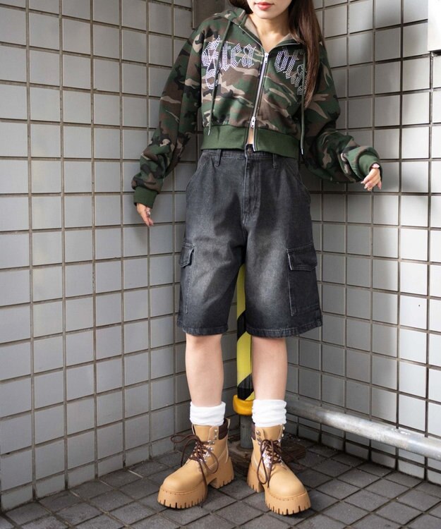 WEGO ヴィンテージウォッシュカーゴハーフパンツ ブラック