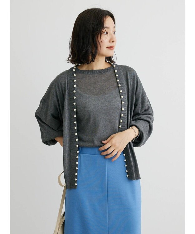 Green Parks ・ＥＬＥＮＣＡＲＥ　ＤＵＥバックパールシアー５分ニット Gray